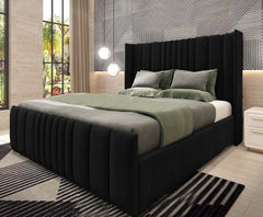 Bed Frame Double Bed - Upholstered Wingback Linear Bed With Mattress