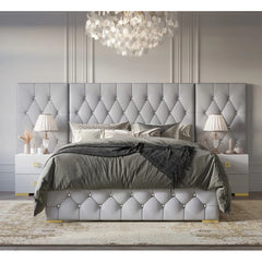 Bed Frame King Size - Luxurious Velvet Tufted Platform Bed