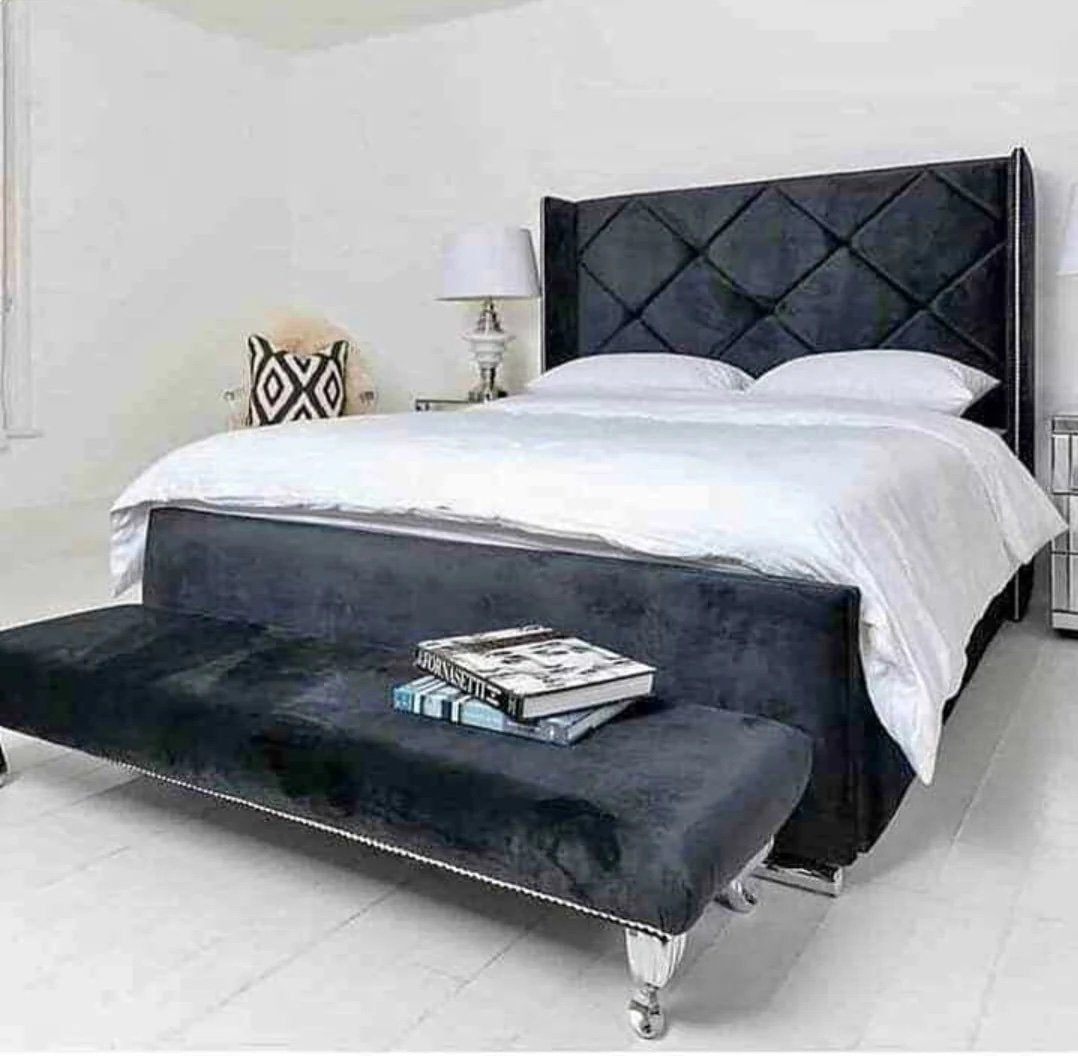 Bed Frame Small Double - Velvet Upholstered Bed Frame With Mattress