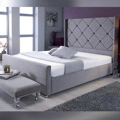 Bed Frame Small Double - Velvet Upholstered Bed Frame With Mattress 2