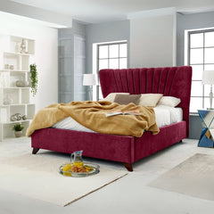 Double Bed Frame With Storage - Curved Wingback Upholstered Bed Frame