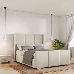 Double Bed Frame With Storage - Wingback Linear Bed with storage