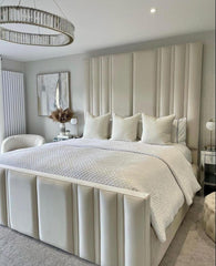 Double Bed Frames - Queen Tall Panel headboard Upholstered Bed Frame