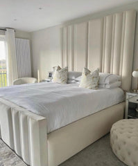 Double Bed Frames - Queen Tall Panel headboard Upholstered Bed with Frame