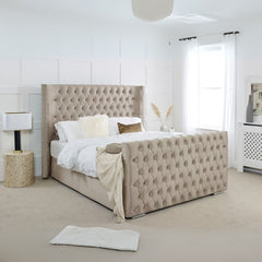 Double Bed and Frame - Modern Curved Wingback Bed