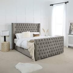 Double Bed and Frame - Modern Curved Wingback Bed with frame chesterfield