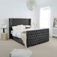 Double Bed and Frame - Modern Curved Wingback Bed with frame