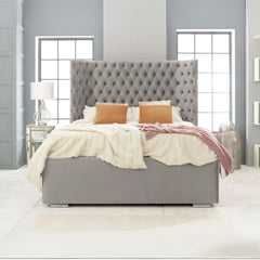Queen Size Bed - Rose Velvet Wingback Bed Frame