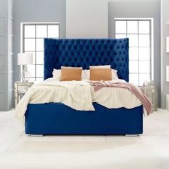 Queen Size Bed - Rose Velvet Wingback Bed with Frame and mattress