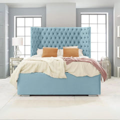 Queen Size Bed - Rose Velvet Wingback Bed with Frame and storage