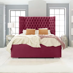 Queen Size Bed - Rose Velvet Wingback Bed with Frame
