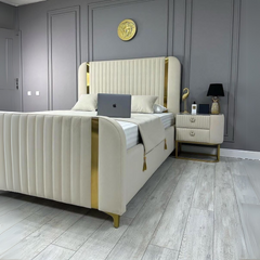 Small Double Bed Frame - Gold Panel Linear Bed Frame