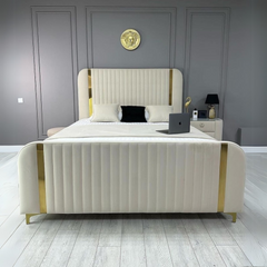 Small Double Bed Frame - Gold Panel Linear Bed