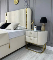 Small Double Bed Frame - Gold Panel Linear Upholstered Bed Frame