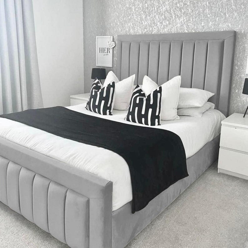 Small Double Wooden Bed Frame - Modern Linear Bed Frame