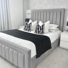 Small Double Wooden Bed Frame - Modern Linear Bed Frame