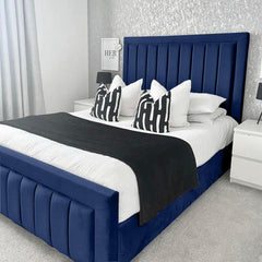 Small Double Wooden Bed Frame - Modern Linear Bed With Frame and Storage