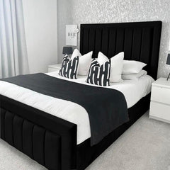 Small Double Wooden Bed Frame - Modern Linear Bed With Frame