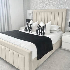 Small Double Wooden Bed Frame - Modern Linear Bed