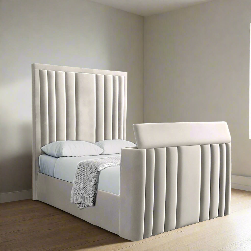 Tv Bed Frame - Channel Tufted Entertainment Bed