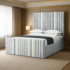 Super King Bed Frame - Vertical Linear Panel Gold Strip Bed Frame