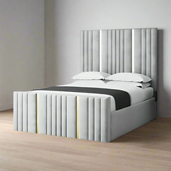 Super King Bed Frame - Vertical Linear Panel Gold Strip Bed Frame