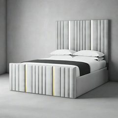 Super King Bed Frame - Vertical Linear Panel Gold Strip Bed Frame
