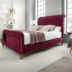 Wooden Bed Frame - Deep Button Tufted Scroll Bed With Frame
