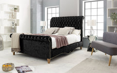 Wooden Bed Frame - Deep Button Tufted Scroll Bed and Frame