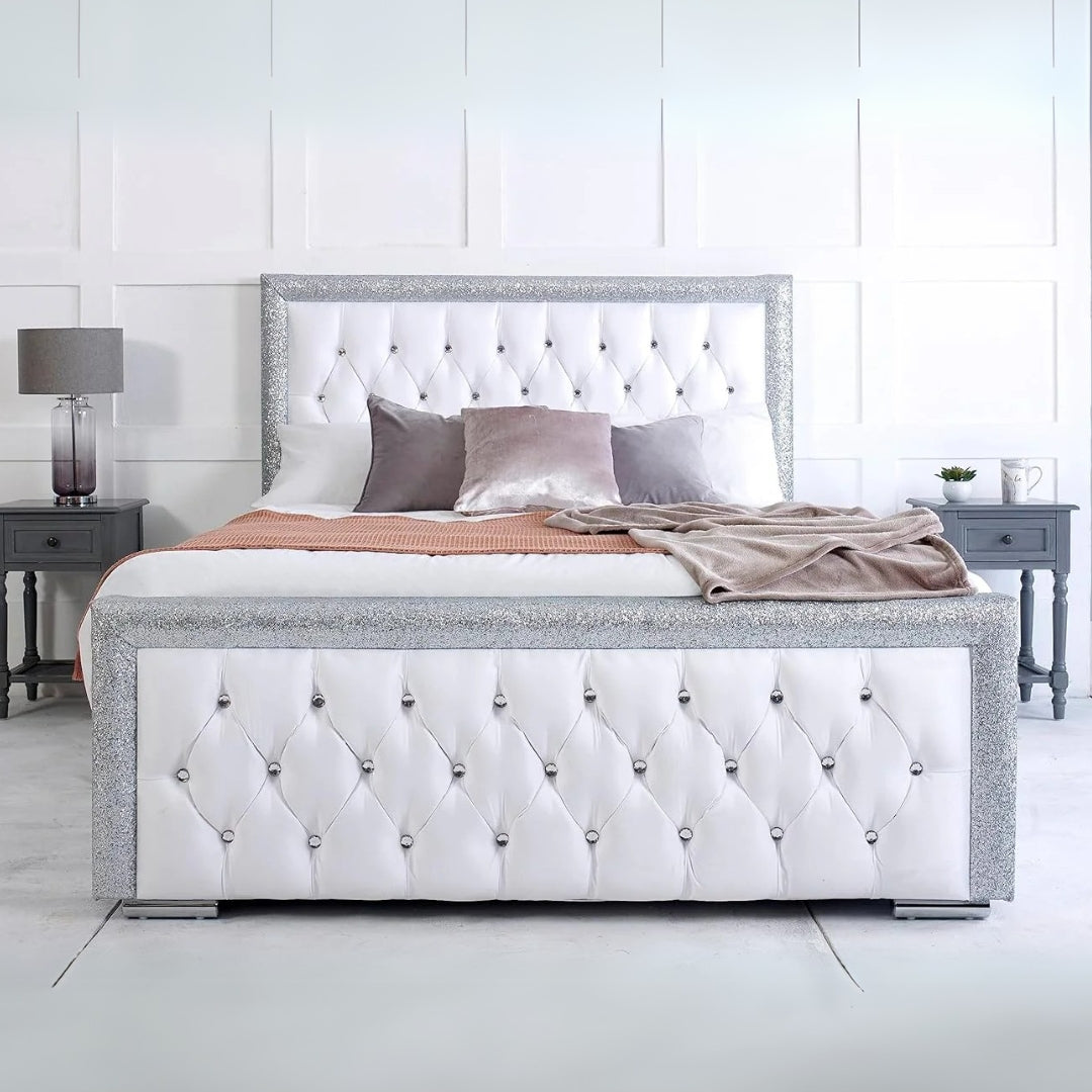 Wooden Frame Beds - Luxurious Diamond Tufted Buttons Bed Frame