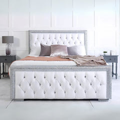 Wooden Frame Beds - Luxurious Diamond Tufted Buttons Bed Frame