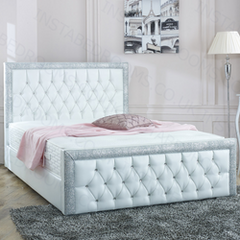 Wooden Frame Beds - Luxurious Diamond Tufted Buttons Bed With Frame And Storage