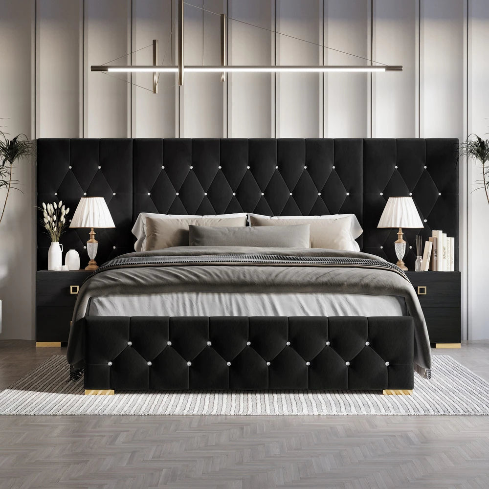 Bed Frame King Size - Luxurious Velvet Tufted Platform Bed Frame