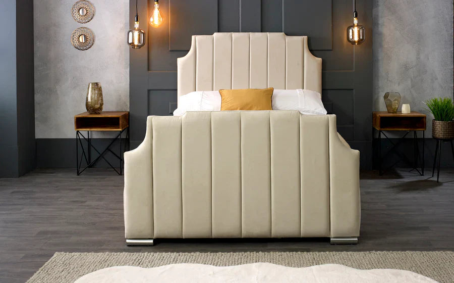 Double Bed Frame Cheap - Upholstered Bed With Modern Design Headboard And Footboard With Storage