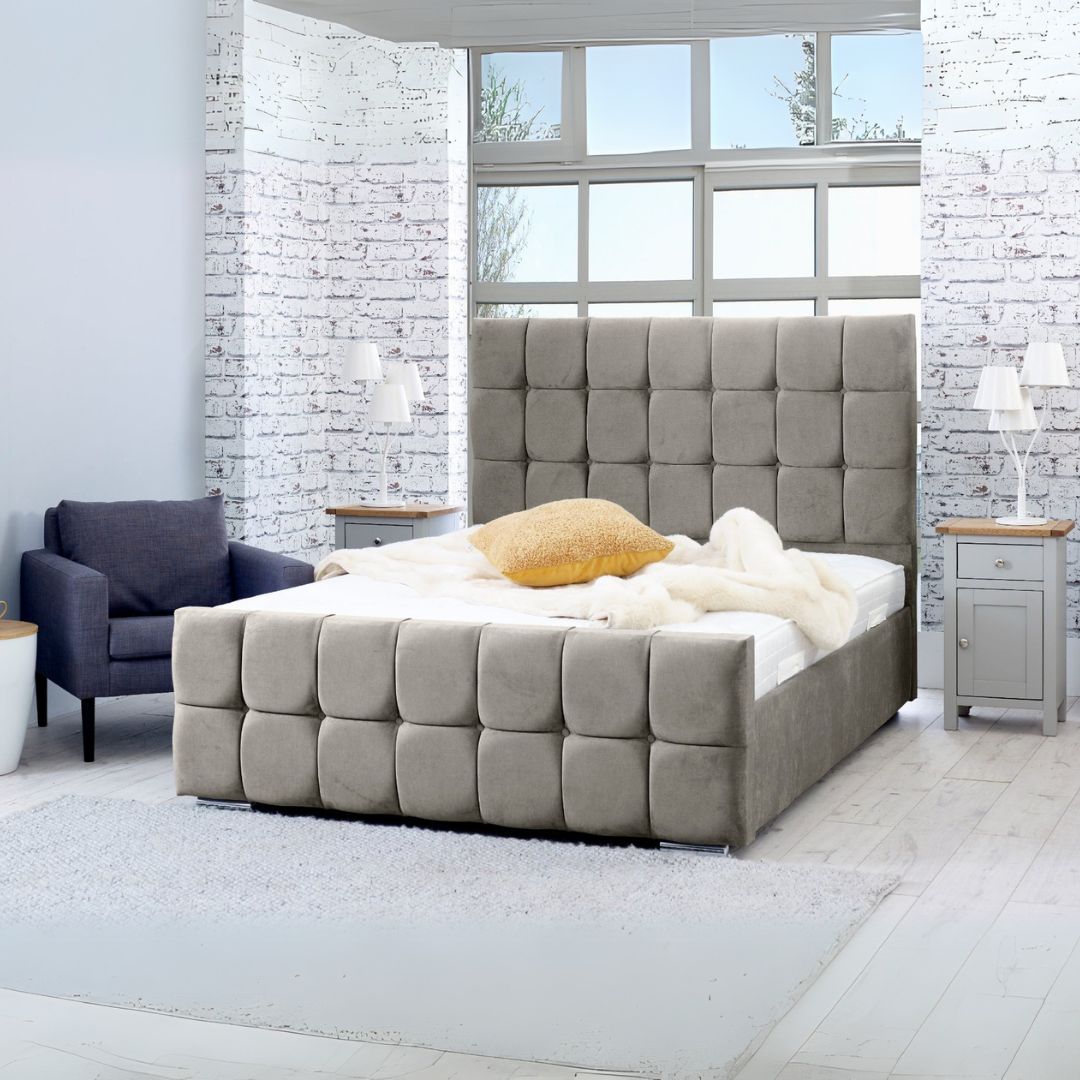 Double Bed Frames - Cube Diamante Headboard Bed Frame With Mattress