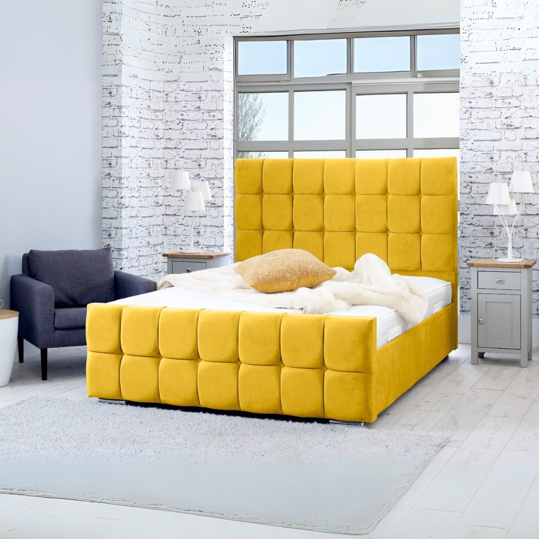 Double Bed Frames - Cube Diamante Headboard Bed Frame With Storage