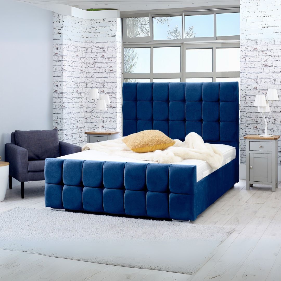 Double Bed Frames - Cube Diamante Headboard Bed With Frame