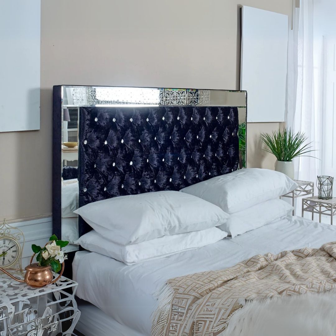 Super King Size Bed Frame - Mirrored Chesterfield Headboard and Footboard