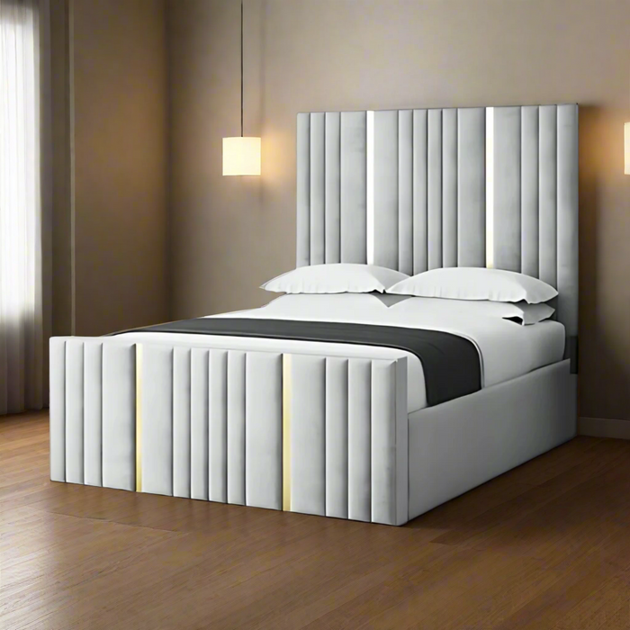 Super King Bed Frame - Vertical Linear Panel Gold Strip Bed Frame