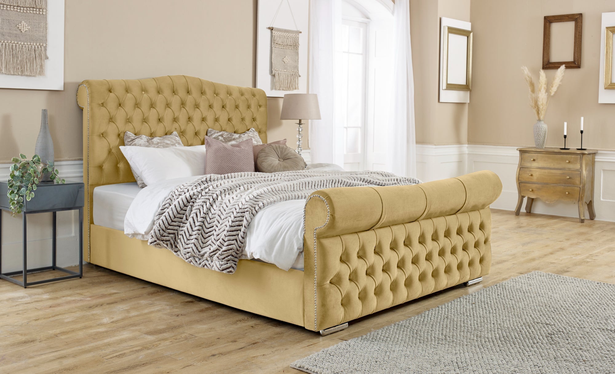 Upholstered_Bed_Frame_-_Colorado_Tufted_Bed and Frame with Mattress and Storage