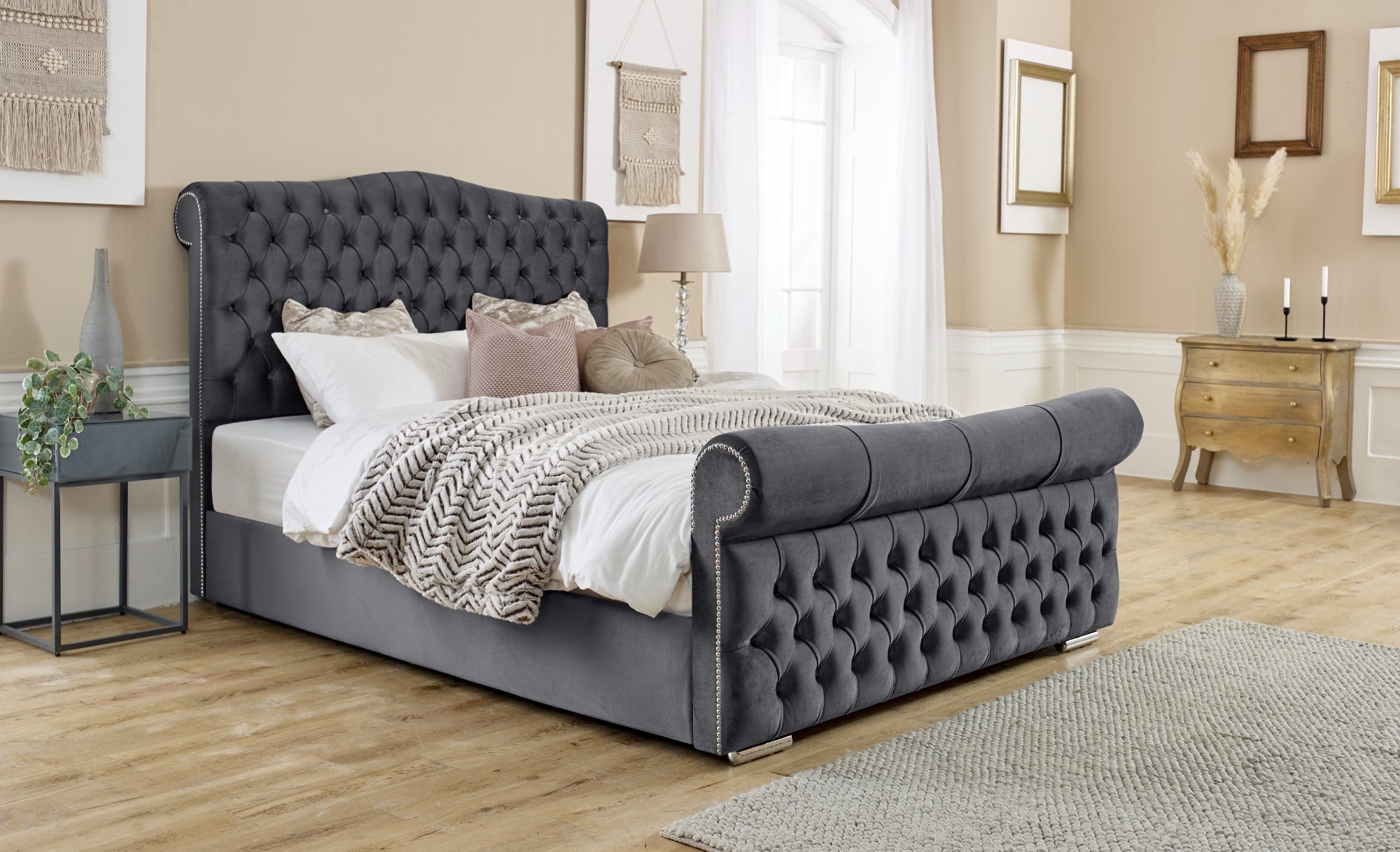 Upholstered_Bed_Frame_-_Colorado_Tufted_Bed and Frame with mattress
