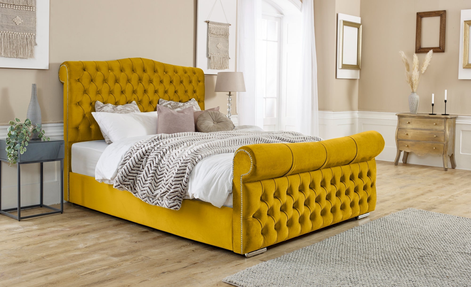 Upholstered_Bed_Frame_-_Colorado_Tufted_Bed and Frame with storage and mattress