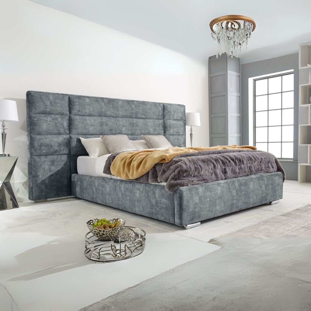 Wooden Double Bed Frame - Modern Padded Bed Frame Storage Ans Mattress