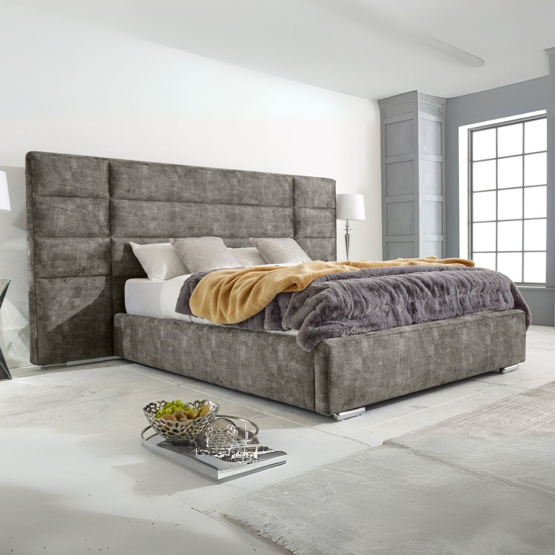 Wooden Double Bed Frame - Modern Padded Bed Frame With Mattress Storage