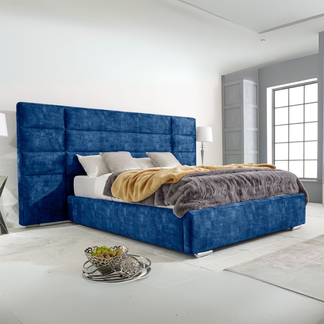 Wooden Double Bed Frame - Modern Padded Bed Frame With Storage Mattress